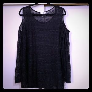 NWT Sexy Sheer Black Lace Cold Shoulder Blouse